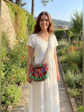 Floral Embroidered Patchwork Bohemian Hobo Slouch Festival Bag Boho